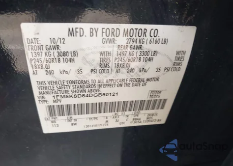 2013 Ford Explorer Xlt z USA, uszkodzony, nr VIN 1FM5K8D84DGB50121